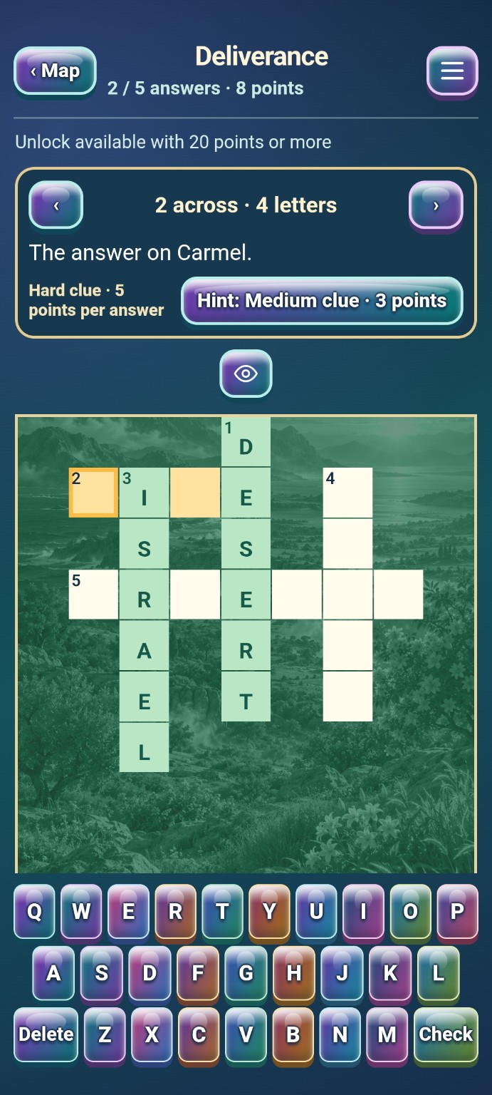 Solve a Bible crossword in Interactive Bible Journeys