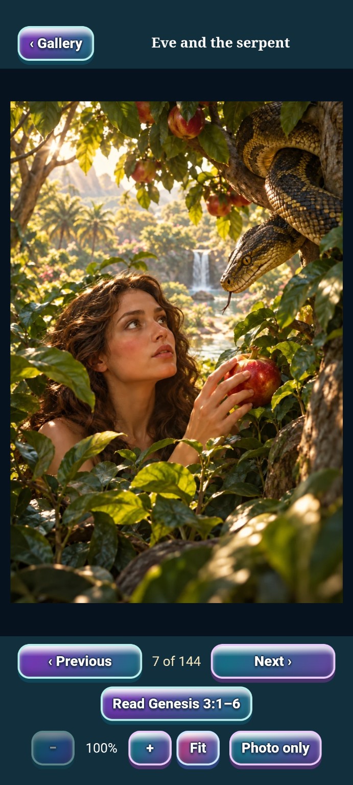 Eve and the serpent in Interactive Bible Journeys